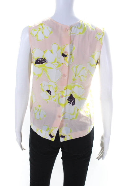 Equipment Femme Womens Sleeveless Floral Silk Top Pink Yellow Size XS