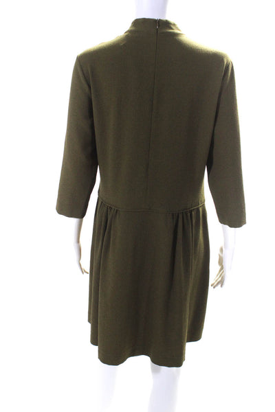 Ganni Women's 3/4 Sleeve Knee Length Casual Dress Green Size S