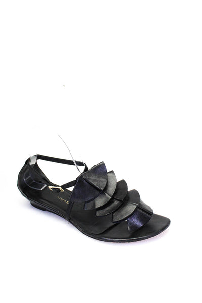Loeffler Randall Womens Flynn Leather Ruffle Ankle Strap Sandals Black Size 8.5