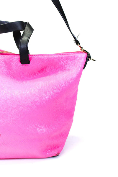 Kate Spade New York Womens Pebbled Leather Gold Tone Shoulder Handbag Pink Black