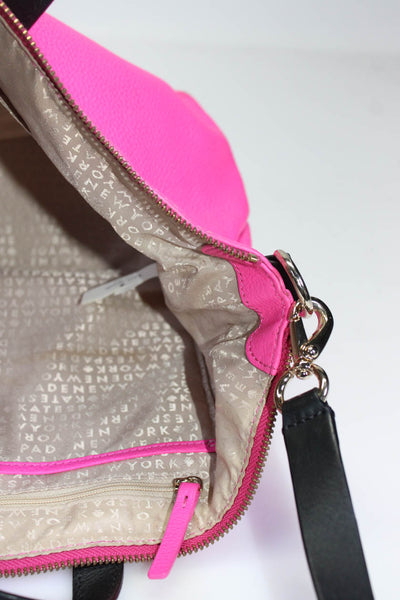 Kate Spade New York Womens Pebbled Leather Gold Tone Shoulder Handbag Pink Black