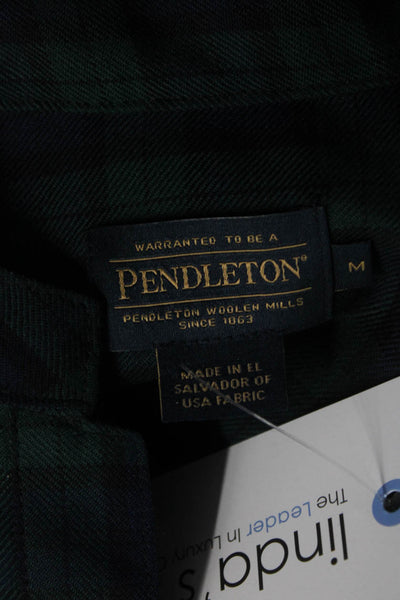 Pendleton Womens Button Front Crew Neck Plaid Shirt Blue Green Wool Size Medium