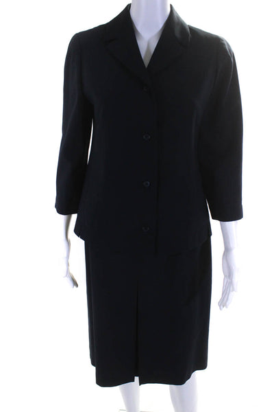 Studio Jax Womens Four Button Notched Lapel Skirt Suit Navy Blue Size 4