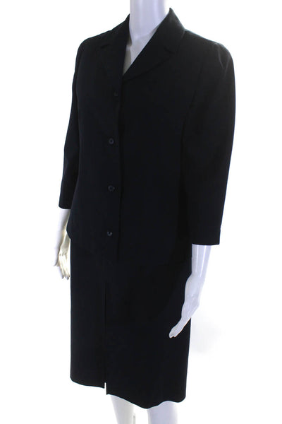 Studio Jax Womens Four Button Notched Lapel Skirt Suit Navy Blue Size 4