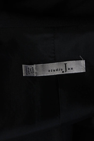 Studio Jax Womens Four Button Notched Lapel Skirt Suit Navy Blue Size 4