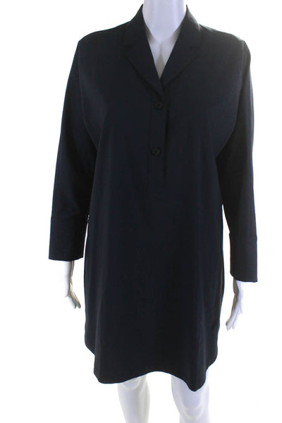 Everlane Womens Long Sleeve Notched Lapel V Neck Shirt Dress Navy Blue Size 8