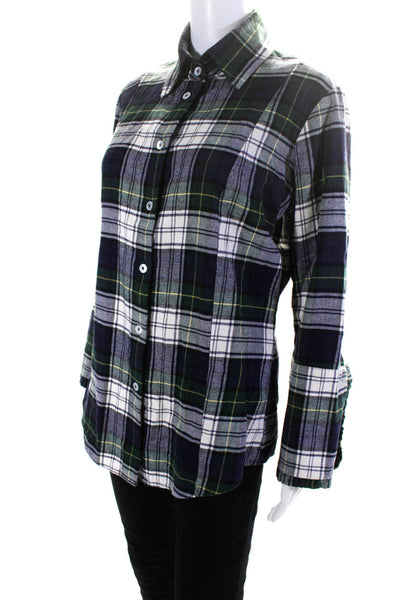 Bell Womens Cotton Plaid Ruffled Long Sleeve Button-Up Blouse Top Green Size M