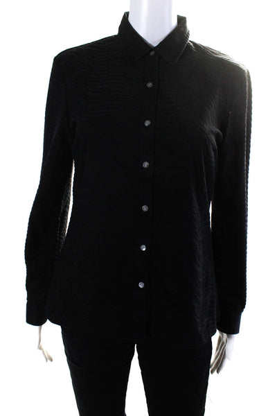 J. Mclaughlin Womens Knit Textured Long Sleeve Button-Up Blouse Top Black Size M