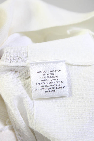 Vera Wang Womens Button Front Sheer Back V Neck Cardigan Sweater White Medium