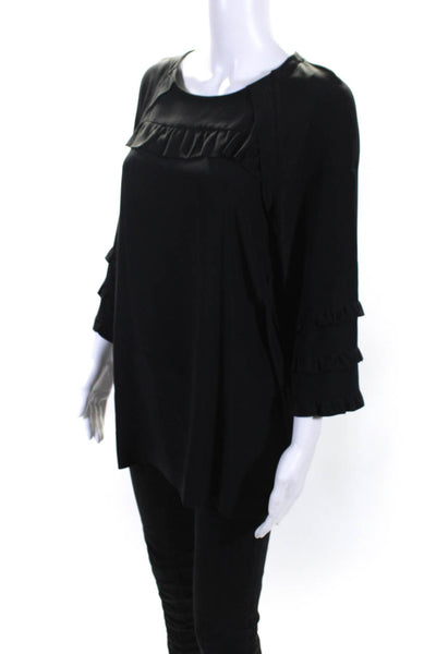 Miu Miu Womens 3/4 Sleeve Scoop Neck Silk Shirt Blouse Black Size IT 44