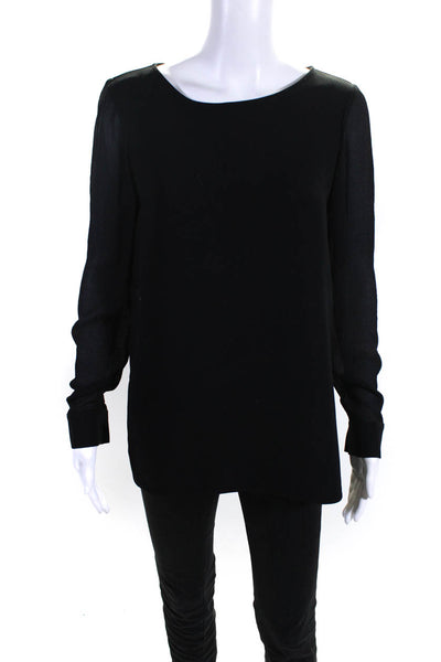 Theory Womens Long Sleeve Scoop Neck Side Slit Shirt Black Silk Size Small