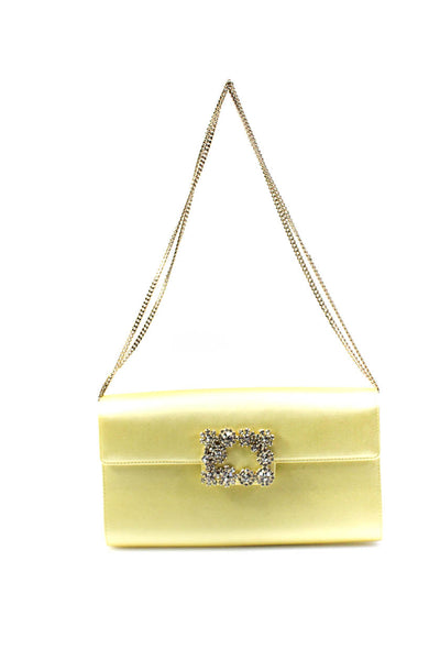 Roger Vivier Womens Crystal Embellished Satin Evening Clutch Handbag Yellow