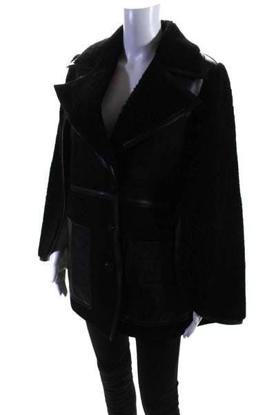 Neil Barrett Womens Shearling Lined Suede Leather Cape Jacket Black Size Small