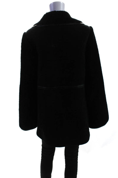 Neil Barrett Womens Shearling Lined Suede Leather Cape Jacket Black Size Small