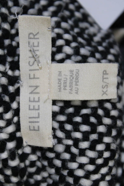 Eileen Fisher Womens Belted Tie Front V Neck Knit Jacket Black White Cotton XS