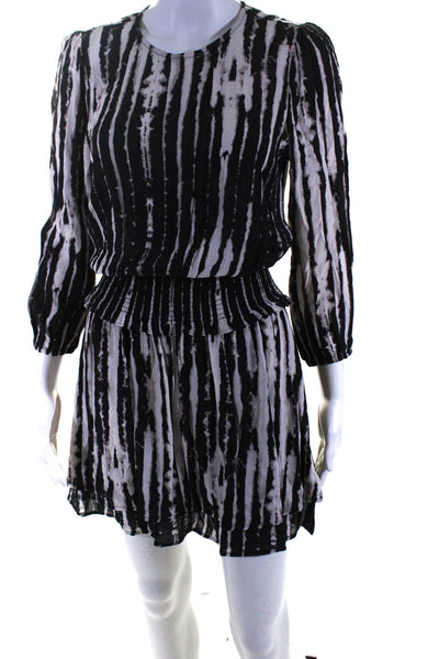 Rails Womens 3/4 Sleeve Striped Elastic Waist Mini Dress Black Ivory Size XS