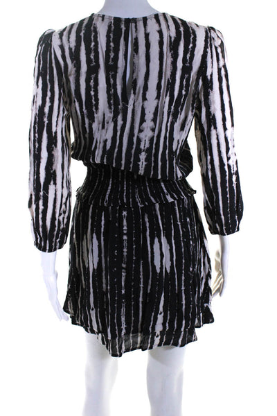 Rails Womens 3/4 Sleeve Striped Elastic Waist Mini Dress Black Ivory Size XS