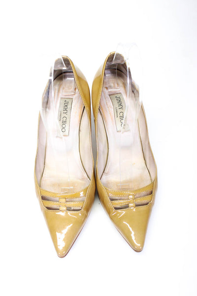 Jimmy Choo Womens Pointed Toe Slip On Pumps Beige Patent Leather Size 38 8