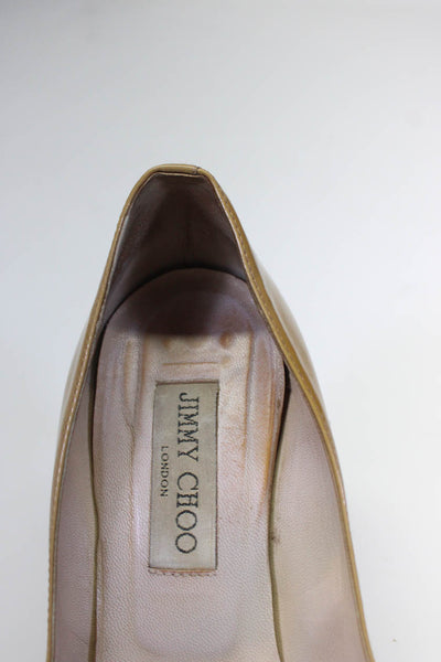 Jimmy Choo Womens Pointed Toe Slip On Pumps Beige Patent Leather Size 38 8