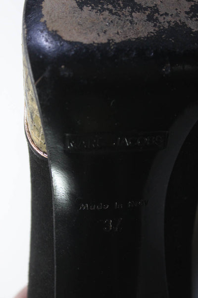 Marc By Marc Jacobs Womens Suede Snake Print Peep Toe Pumps Black Beige Size 7US