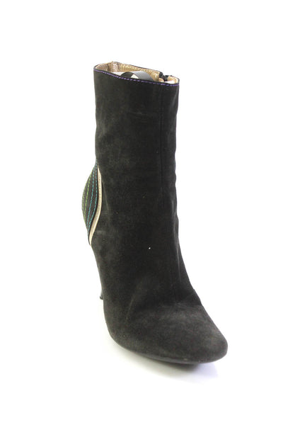 Fornarina Womens Suede Almond Toe Spool Heel Ankle Boots Black Size 9US 39EU