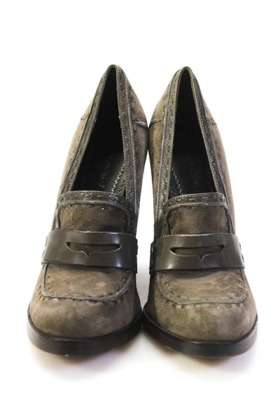 Jean-Michel Cazabat Womens Suede Block Heel Penny Loafer Pumps Gray Size 7.5US