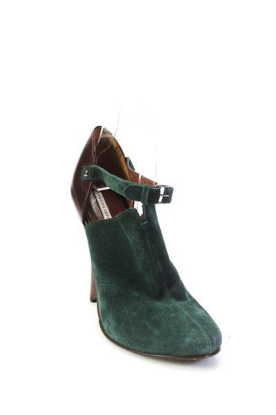 Opening Ceremony Womens Suede Ankle Strap Slip On Wedge Shoes Green Size 8US 38E