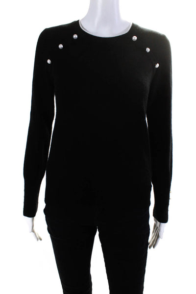 Draper James Womens Pearl Detail Crew Neck Sweater Black Cotton Size Small
