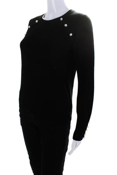 Draper James Womens Pearl Detail Crew Neck Sweater Black Cotton Size Small