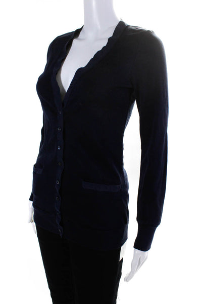 J Crew Womens Button Down Cardigan Sweater Navy Blue Cotton Size Small