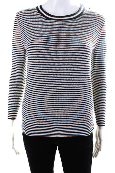 J Crew Womens Striped Crew Neck Sweater Navy Blue White Size Extra Small
