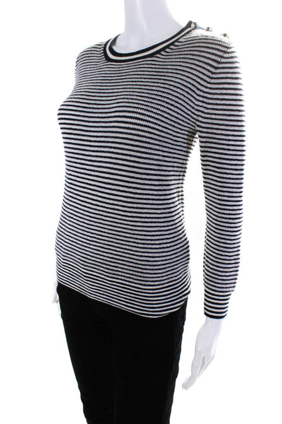 J Crew Womens Striped Crew Neck Sweater Navy Blue White Size Extra Small