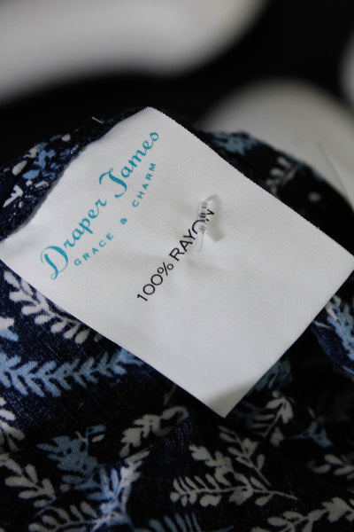 Draper James Womens  V Neck Long Sleeves Blouse Navy Blue White Size 4
