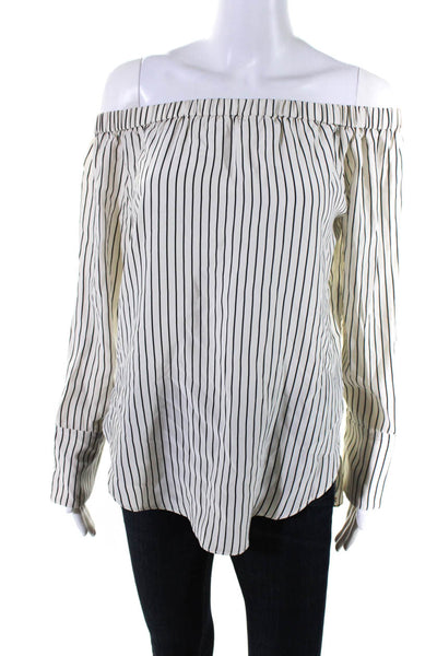 Rag & Bone Womens Off Shoulder Satin Stripe Top Blouse Black White Size Small