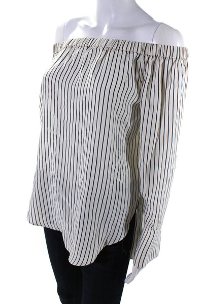 Rag & Bone Womens Off Shoulder Satin Stripe Top Blouse Black White Size Small