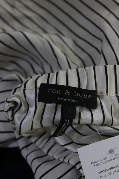 Rag & Bone Womens Off Shoulder Satin Stripe Top Blouse Black White Size Small