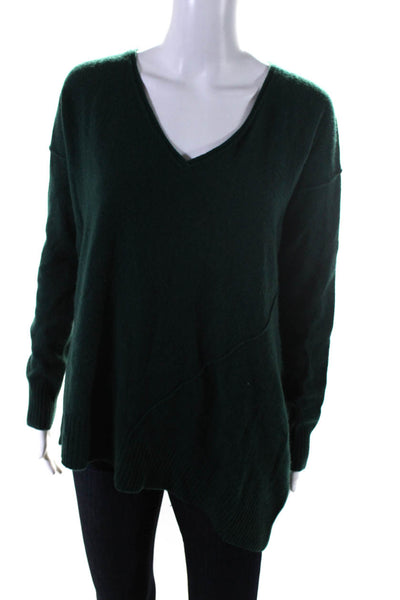 Central Park West Womens Cashmere Knit Asymmetrical Hem Sweater Top Green Size S