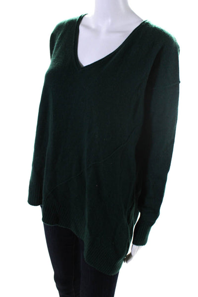 Central Park West Womens Cashmere Knit Asymmetrical Hem Sweater Top Green Size S