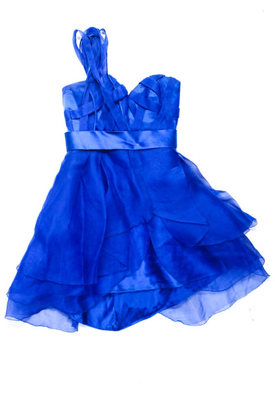 Anel Verna Womens Silk Layered Back Zipped Sleeveless Dress Blue Size 6
