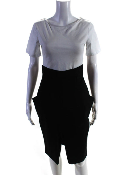 Tamara Salem Womens Back Zip Front Slit Knee Length Pencil Skirt Black Size 2