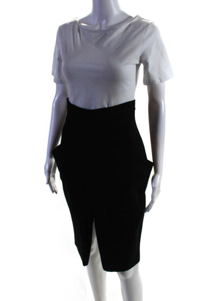 Tamara Salem Womens Back Zip Front Slit Knee Length Pencil Skirt Black Size 2