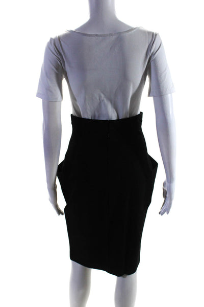 Tamara Salem Womens Back Zip Front Slit Knee Length Pencil Skirt Black Size 2