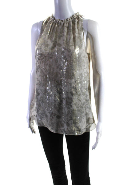 Elie Tahari Women's Round Neck Sleeveless Floral Gold Blouse Size XS