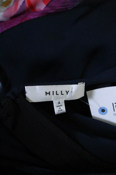 Milly Women's Round Neck Sleeveless Blouse Navy Blue Size 4