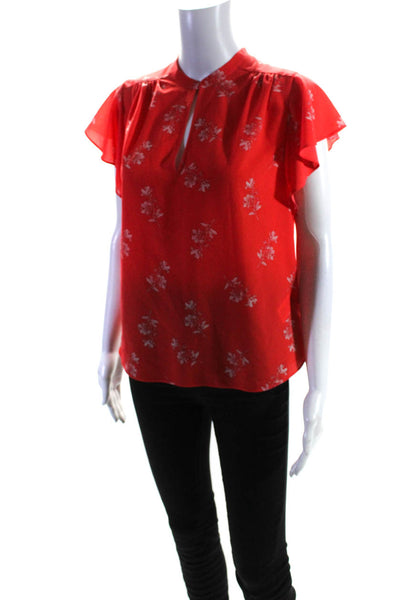 Joie Women's Round Neck Cap Sleeves Floral Blouse Red Size S