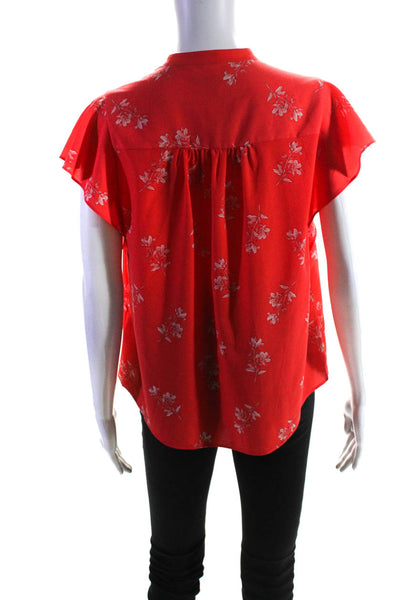 Joie Women's Round Neck Cap Sleeves Floral Blouse Red Size S