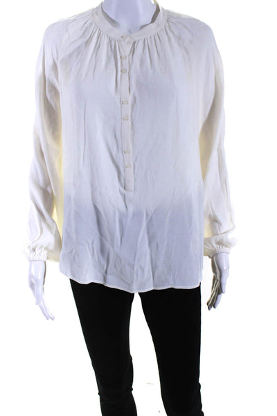 J Crew Womens Long Sleeve Half Button Crepe Top Blouse White Size Small