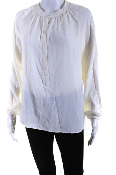 J Crew Womens Long Sleeve Half Button Crepe Top Blouse White Size Small