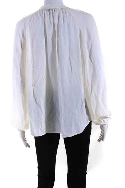 J Crew Womens Long Sleeve Half Button Crepe Top Blouse White Size Small