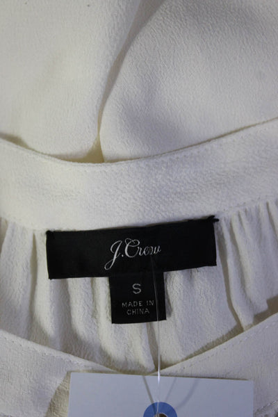 J Crew Womens Long Sleeve Half Button Crepe Top Blouse White Size Small